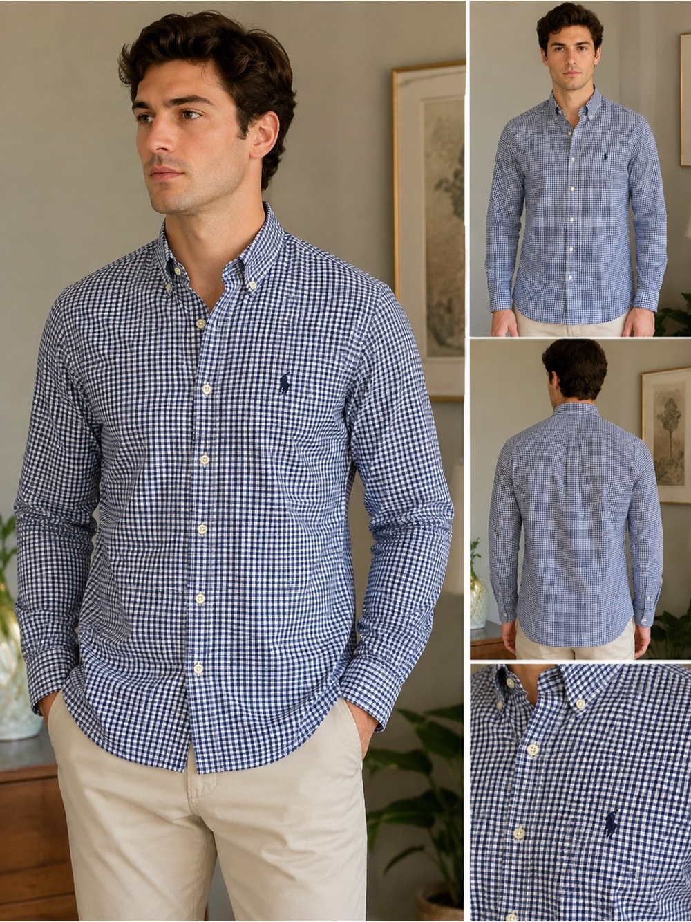 Ralph Lauren XL Blue White Gingham Button Down Shirt Cotton Pony Logo Preppy